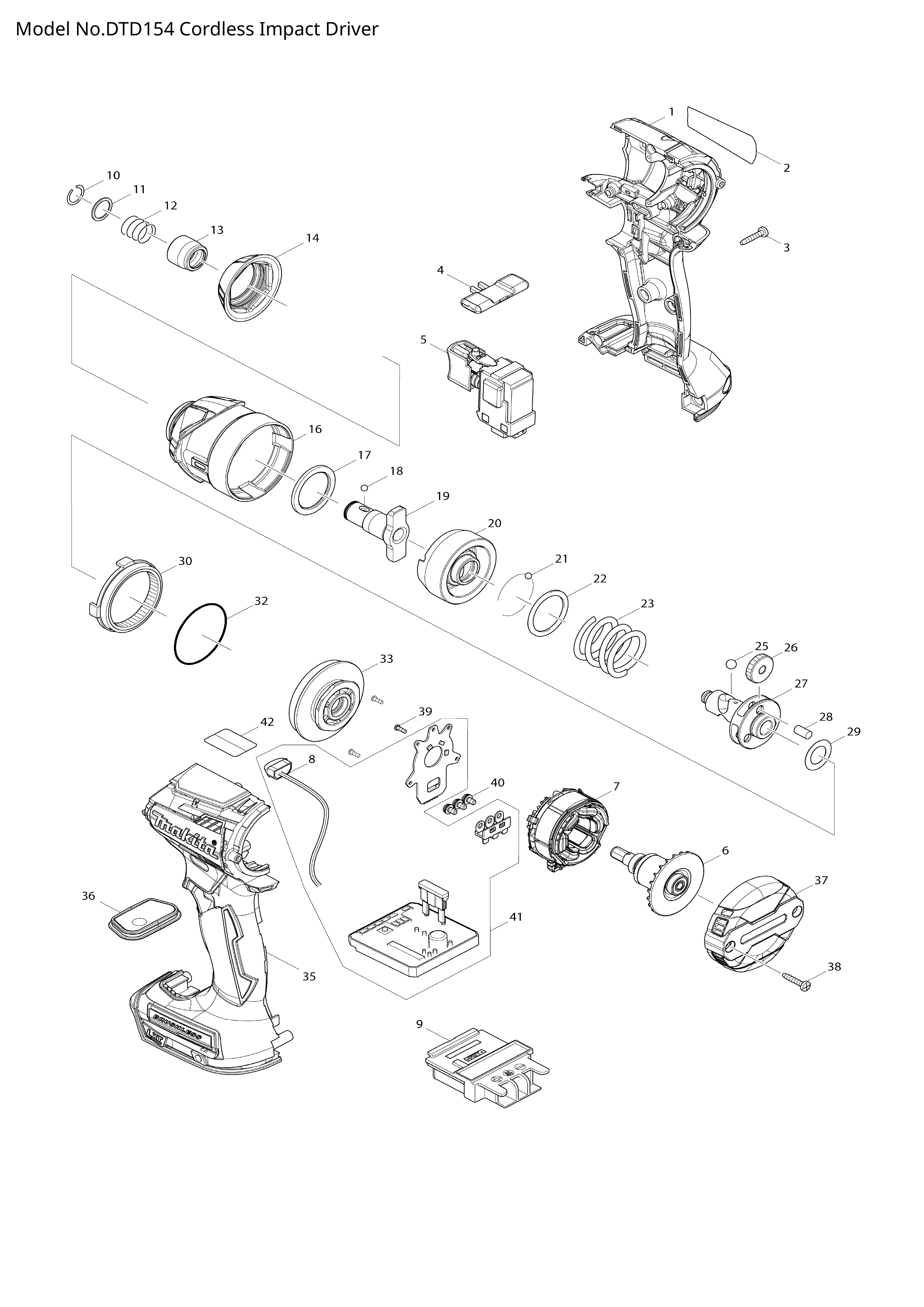 Makita DTD154 — сборочный чертёж, лист 1, деталь 629217-2 поз. 007