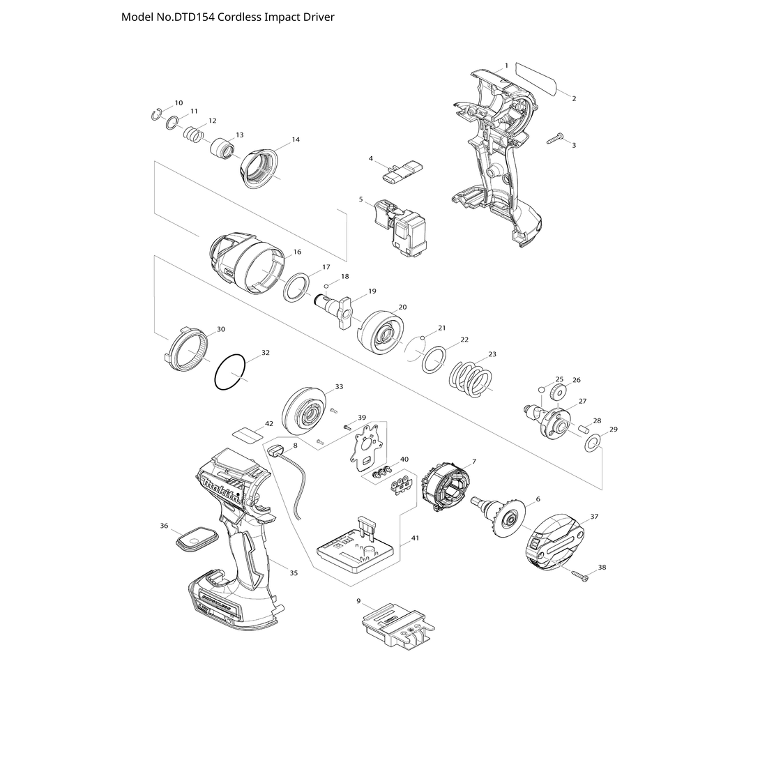Makita DTD154 — сборочный чертёж, лист 1, деталь 629217-2 поз. 007