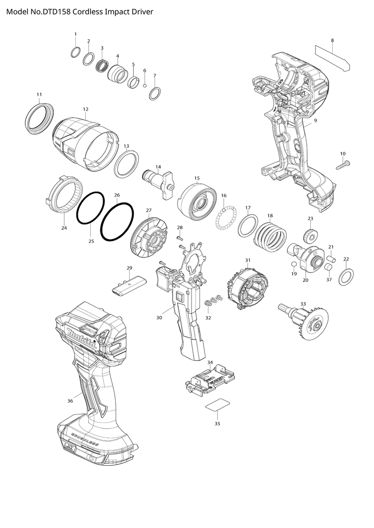 Makita DTD158 — сборочный чертёж, лист 1, деталь 261168-9 поз. 013