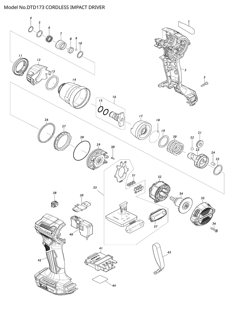 Makita DTD173 — сборочный чертёж, лист 1, деталь 651442-7 поз. 040