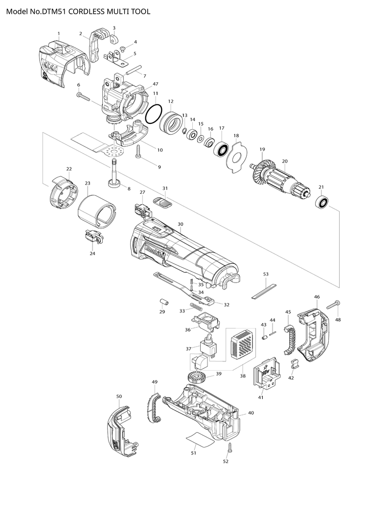 Makita DTM51 — сборочный чертёж, лист 1, деталь 620270-1 поз. 038