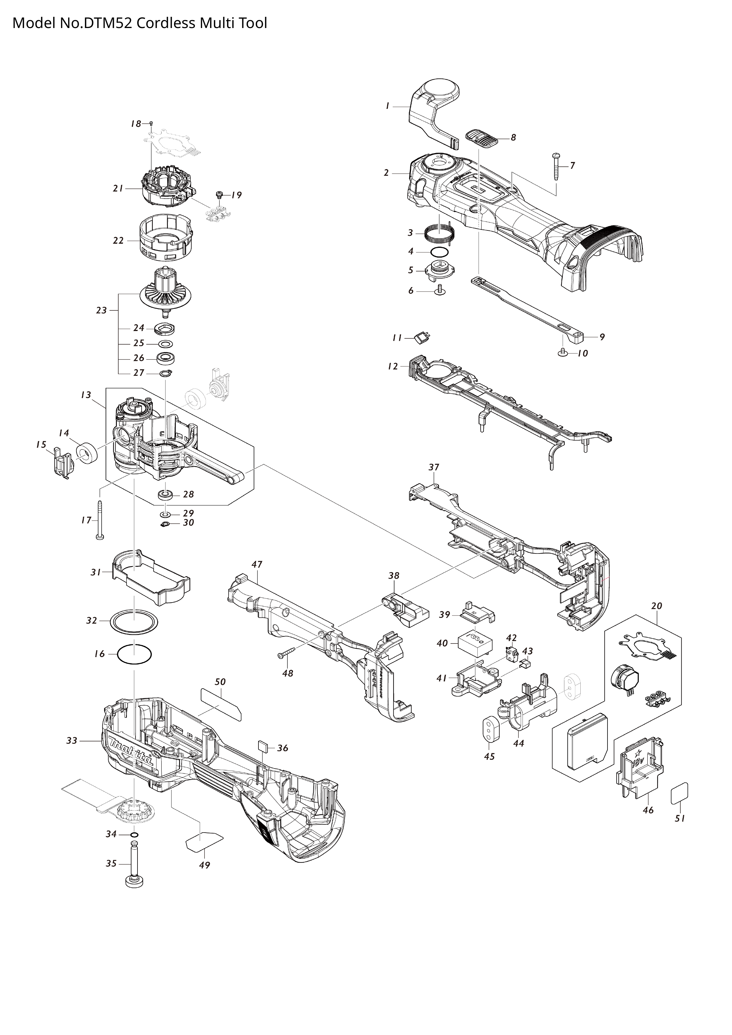 Makita DTM52 — сборочный чертёж, лист 1, деталь 422679-1 поз. 036