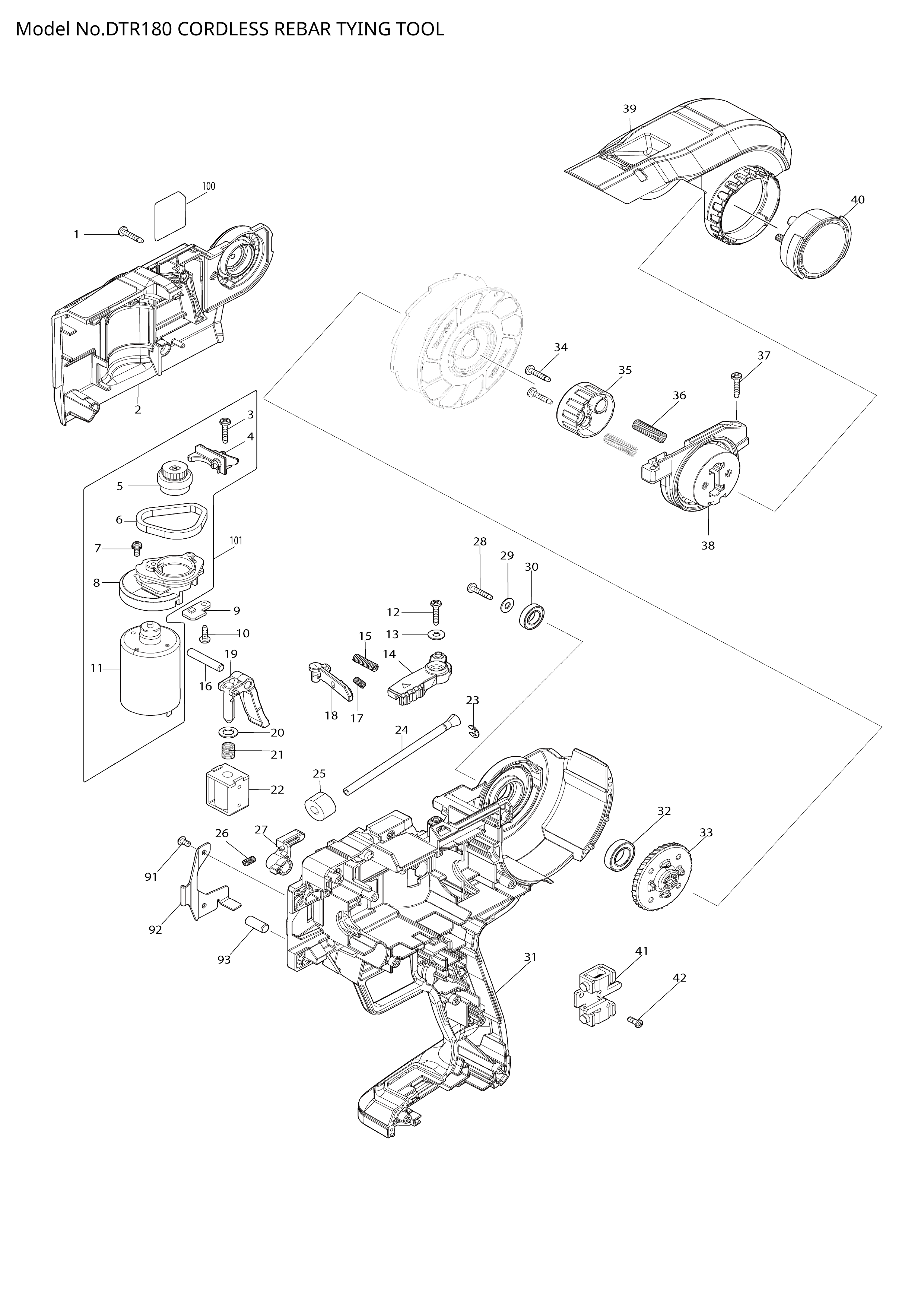 Makita DTR180 — сборочный чертёж, лист 1, деталь 629346-1 поз. 011