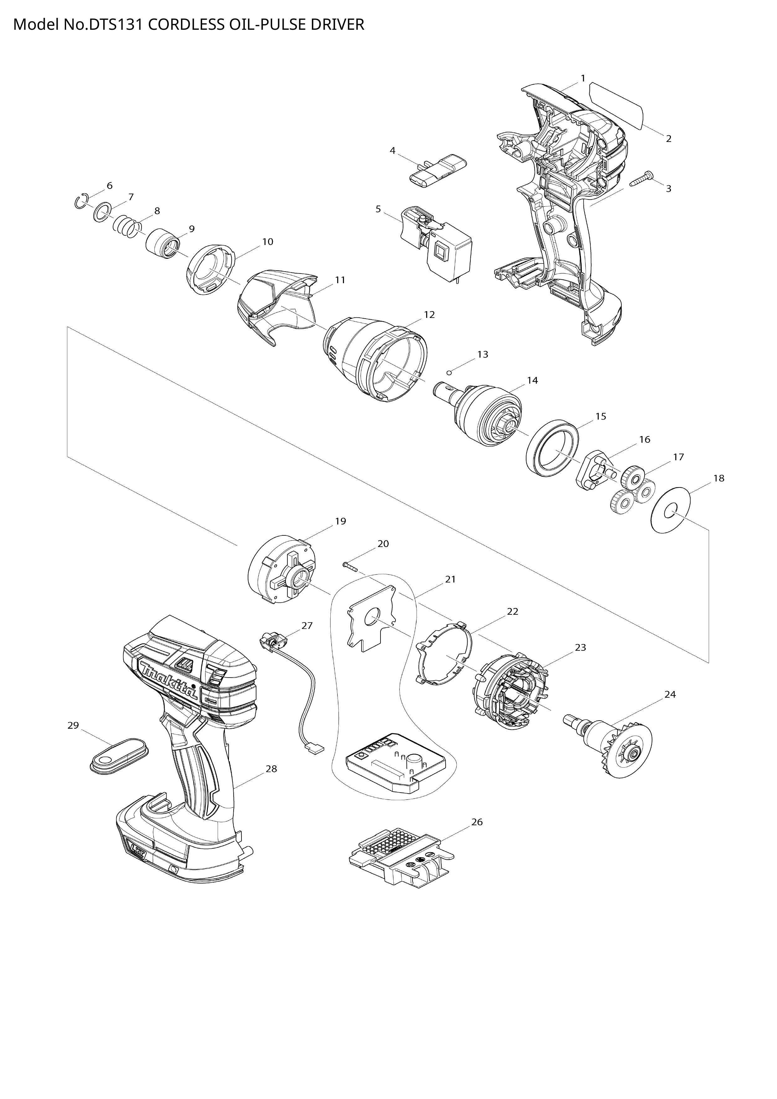 Makita DTS131 — сборочный чертёж, лист 1, деталь 620353-7 поз. 021