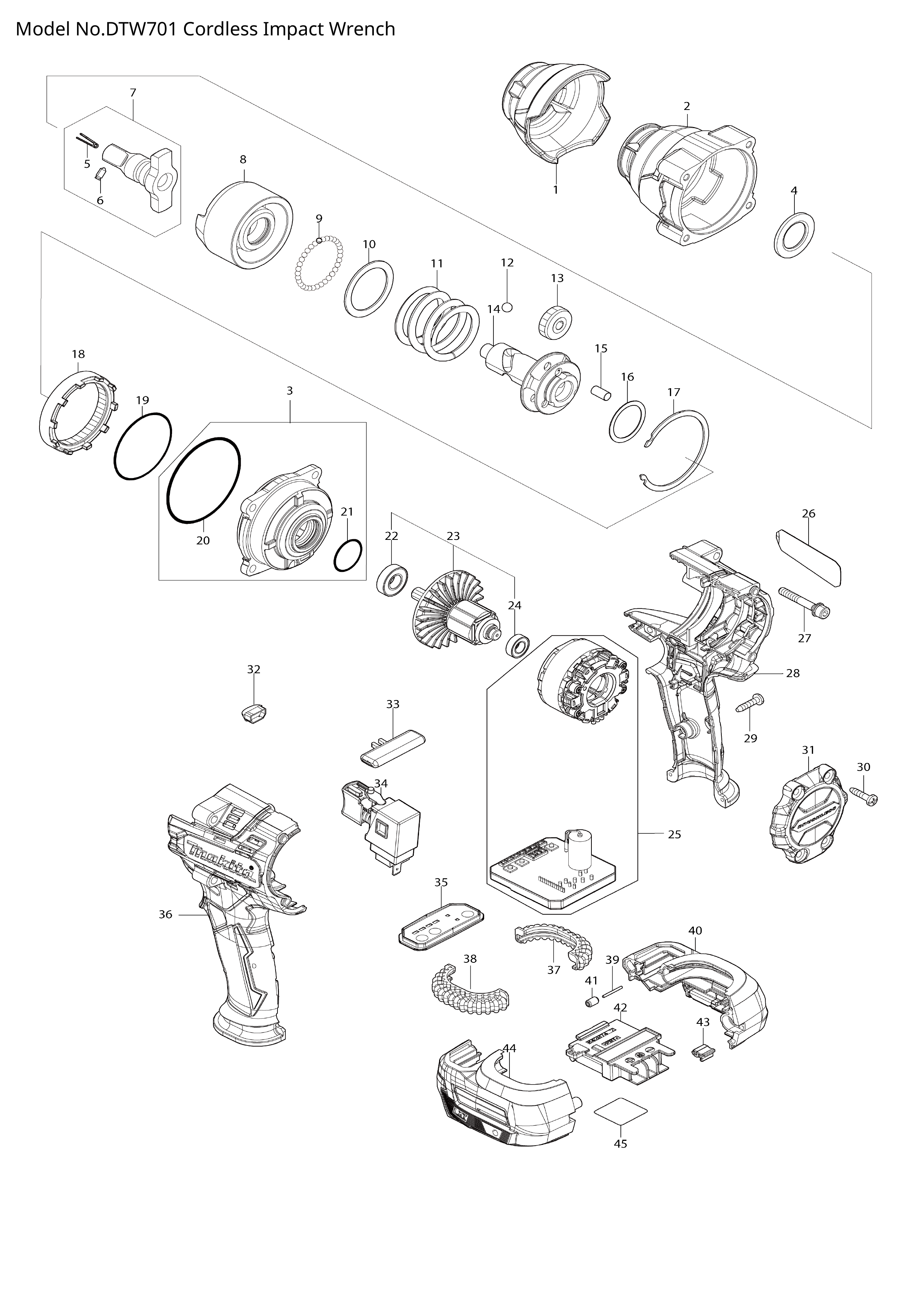 Makita DTW701 — сборочный чертёж, лист 1, деталь 136263-3 поз. 007