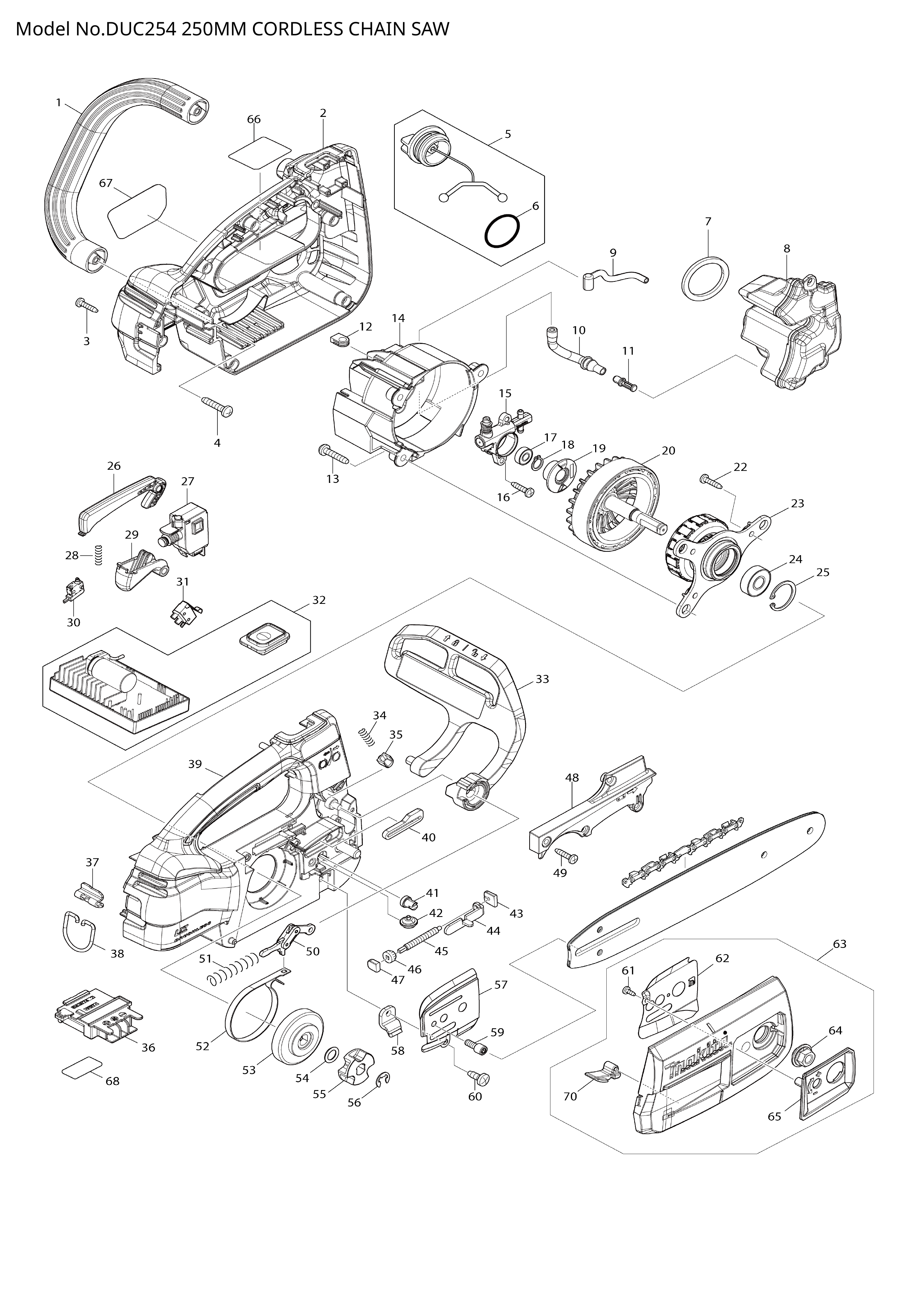 Makita DUC254 — сборочный чертёж, лист 1, деталь 141J61-2 поз. 032-2