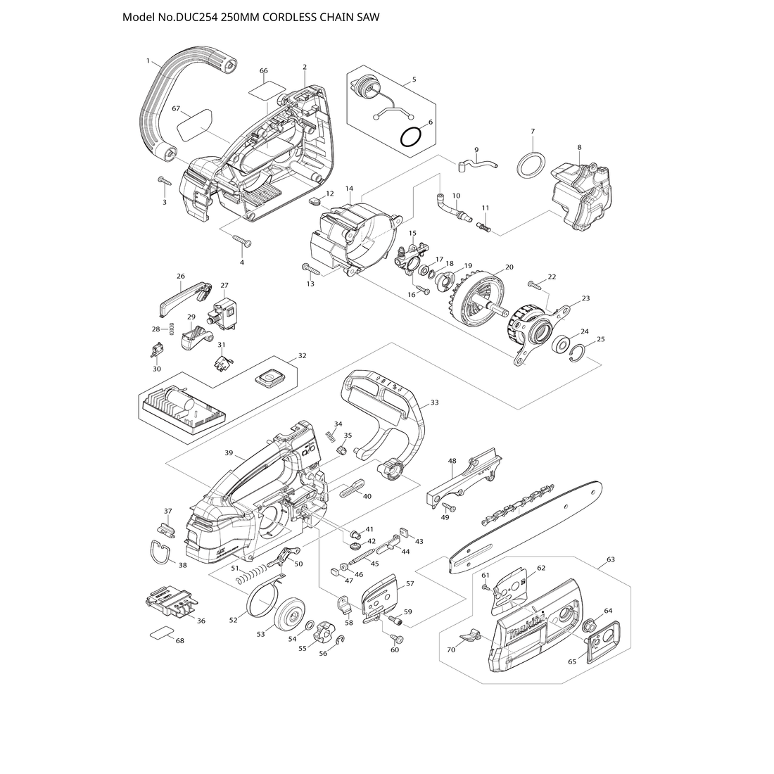 Makita DUC254 — сборочный чертёж, лист 1, деталь 141J61-2 поз. 032-2