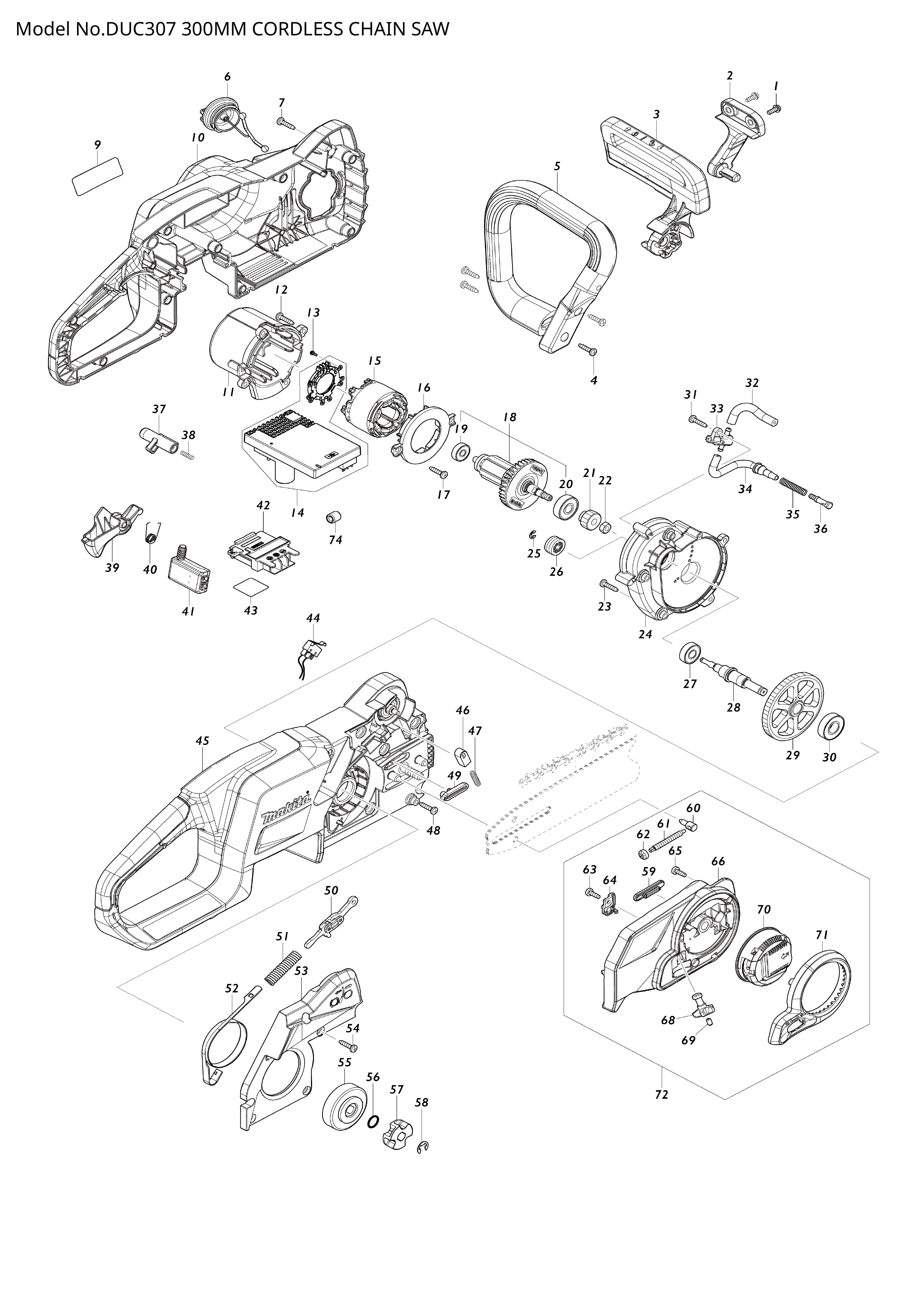 Makita DUC307 — сборочный чертёж, лист 1, деталь 141E60-4 поз. 050