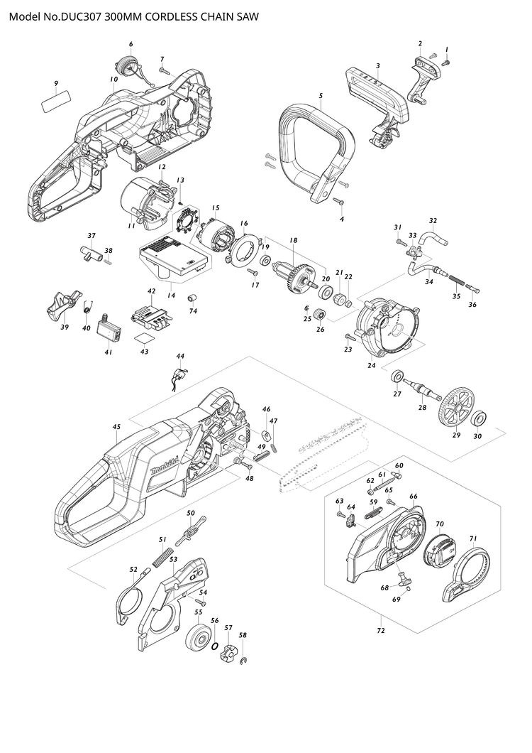 Makita DUC307 — сборочный чертёж, лист 1, деталь 347864-4 поз. 052