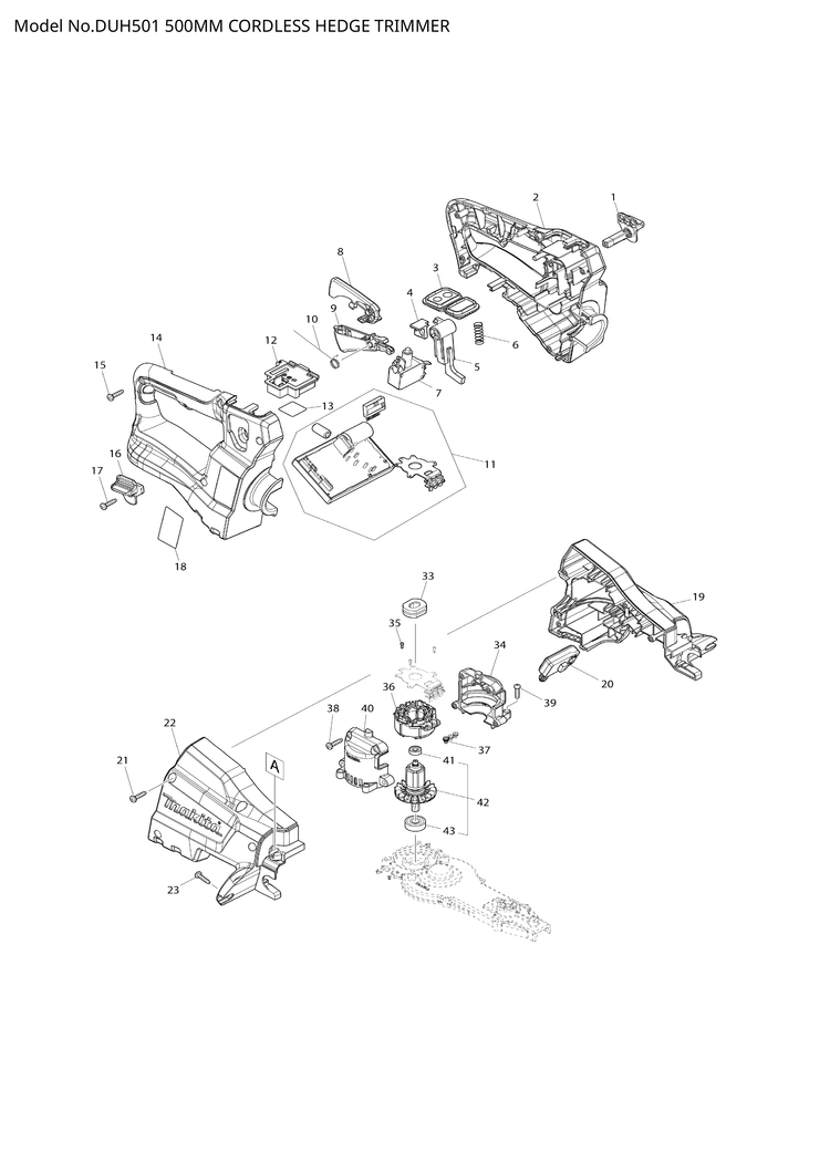 Makita DUH501 — сборочный чертёж, лист 1, деталь 620818-9 поз. 011