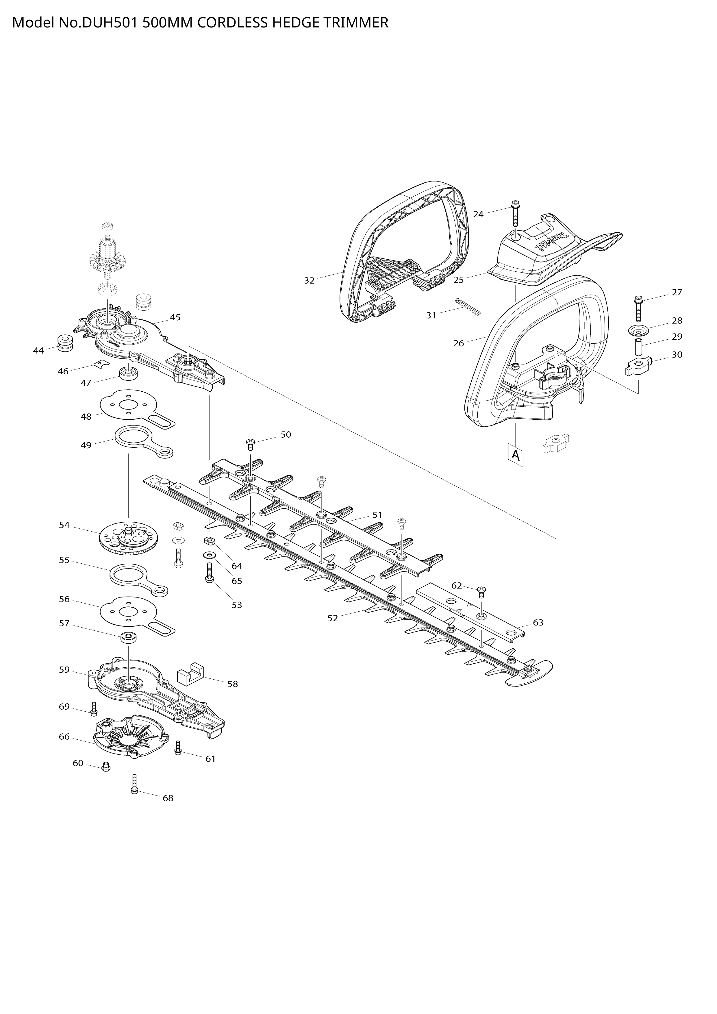 Makita DUH501 — сборочный чертёж, лист 2, деталь 620818-9 поз. 011