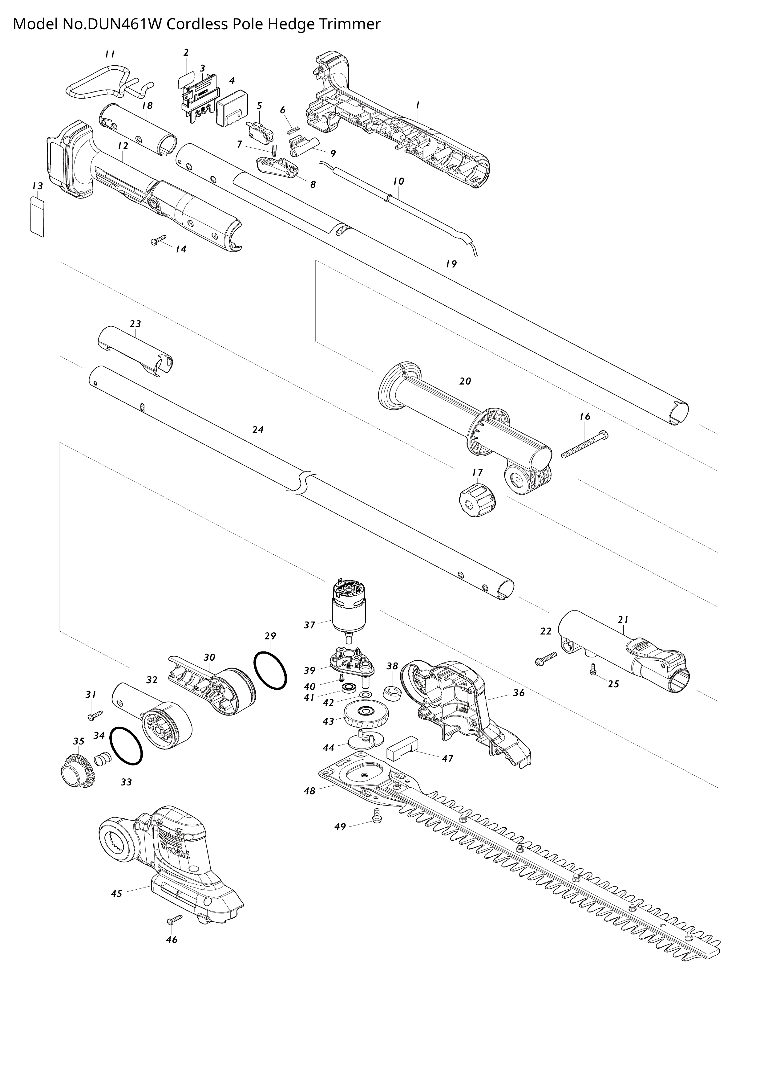 Makita DUN461W — сборочный чертёж, лист 1, деталь 413713-8 поз. 009
