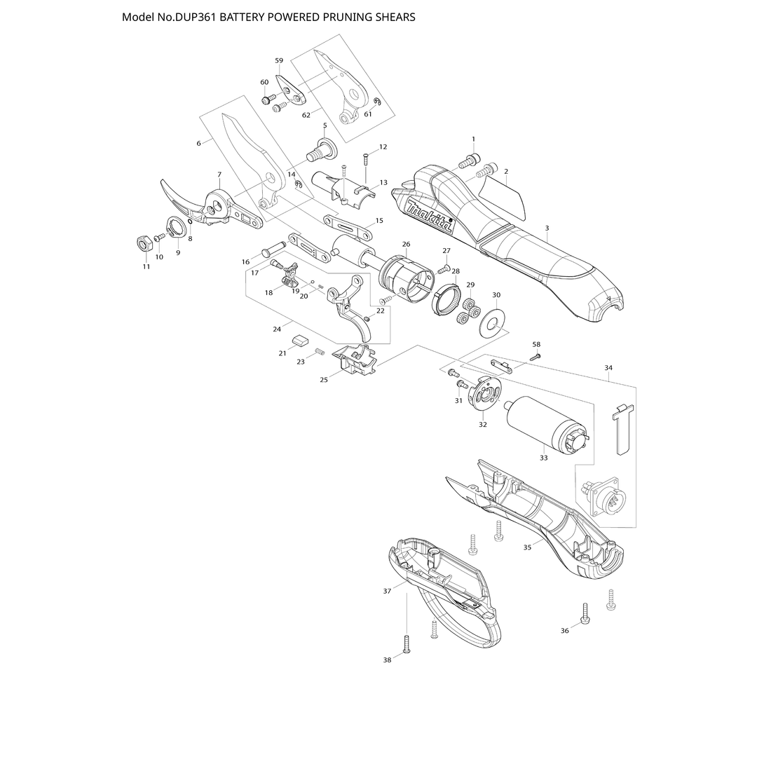 Makita DUP361 — сборочный чертёж, лист 1, деталь 651536-8 поз. 054