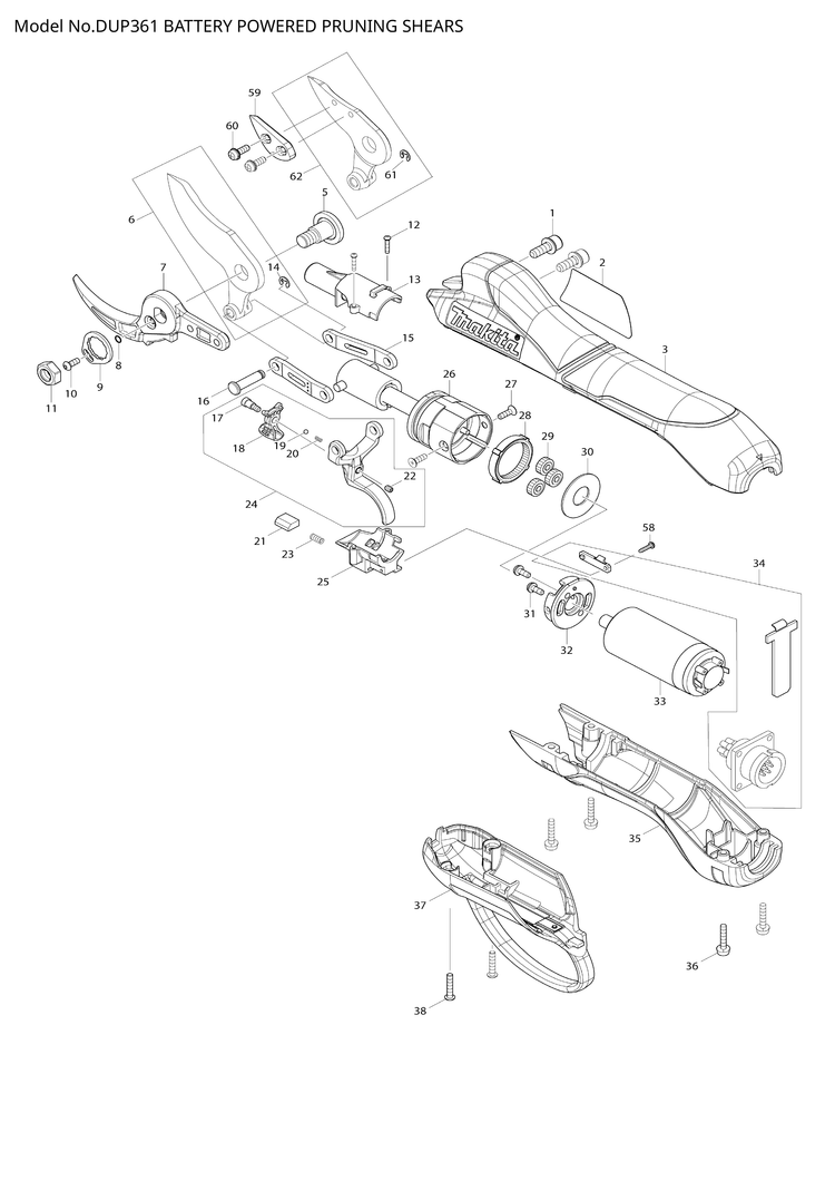 Makita DUP361 — сборочный чертёж, лист 1, деталь 651536-8 поз. 054