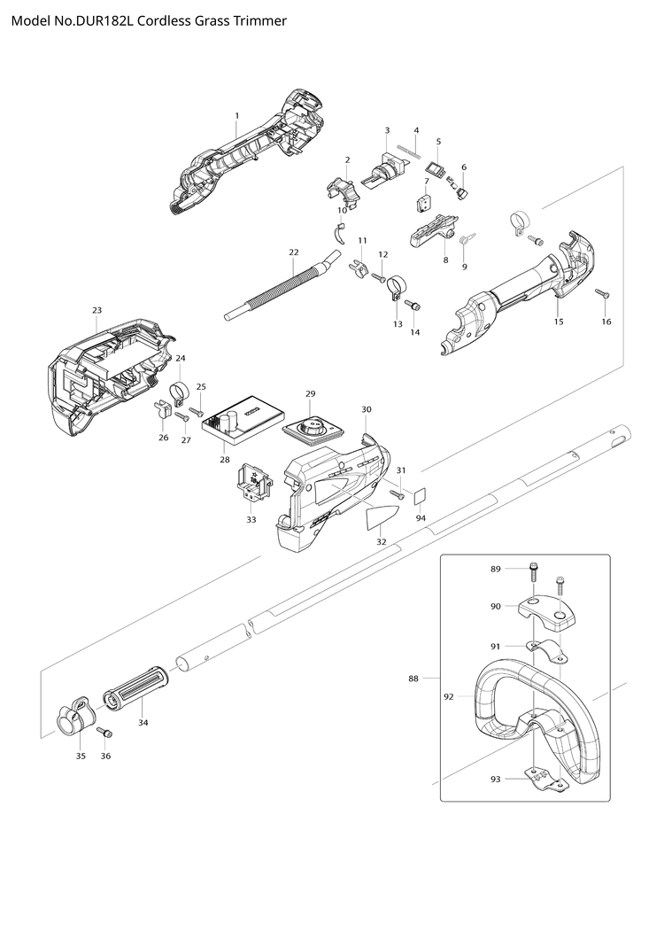 Makita DUR182L — сборочный чертёж, лист 1, деталь 650704-0 поз. 007