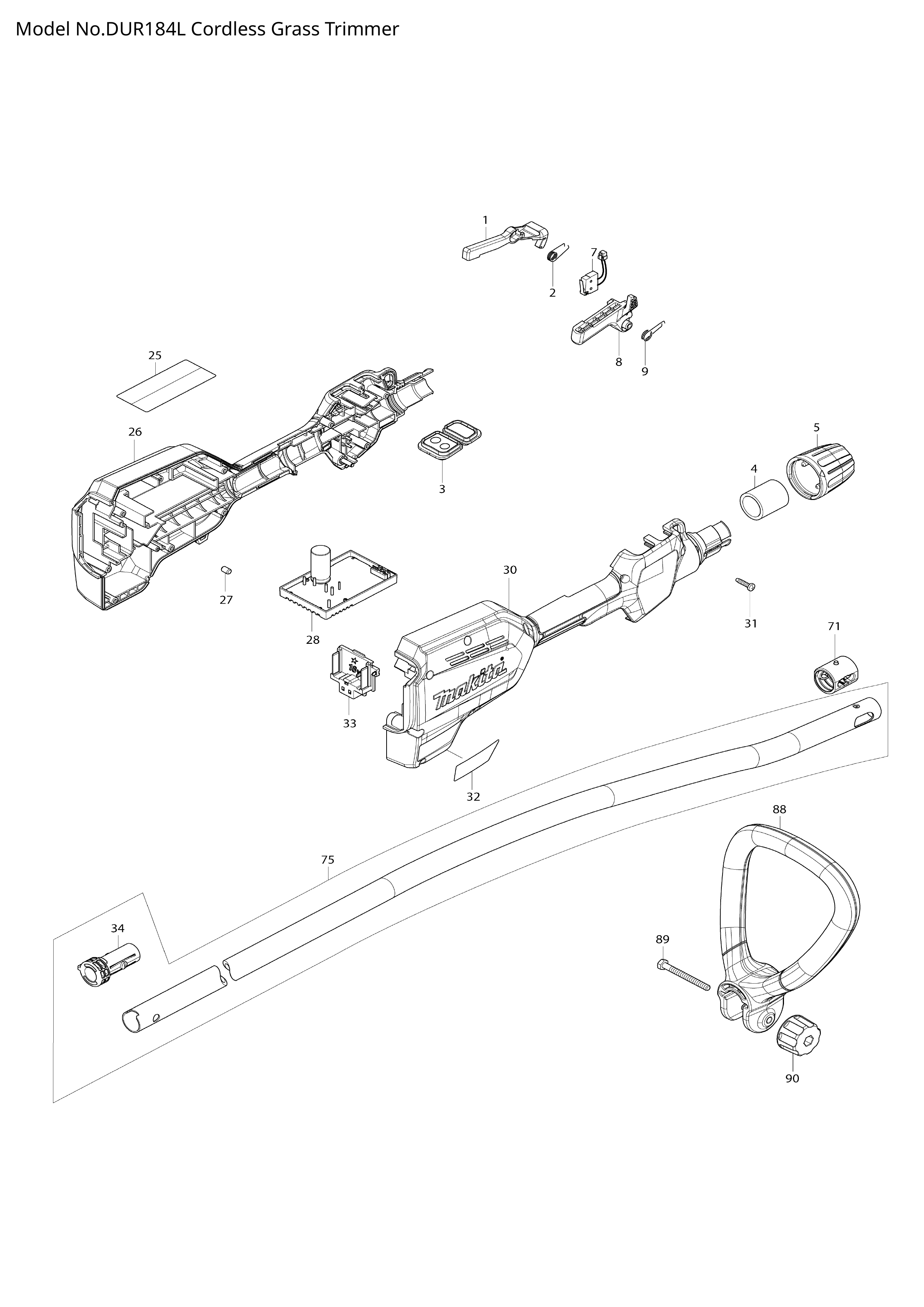 Makita DUR184L — сборочный чертёж, лист 1, деталь 629200-9 поз. 057