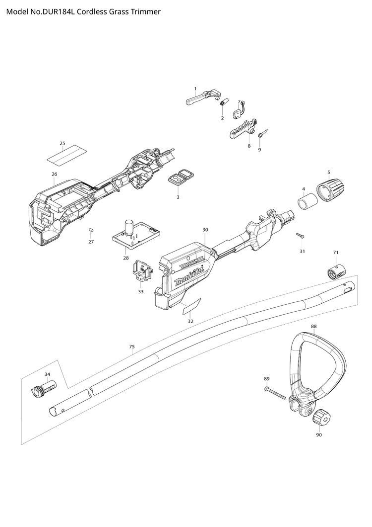Makita DUR184L — сборочный чертёж, лист 1, деталь 629200-9 поз. 057