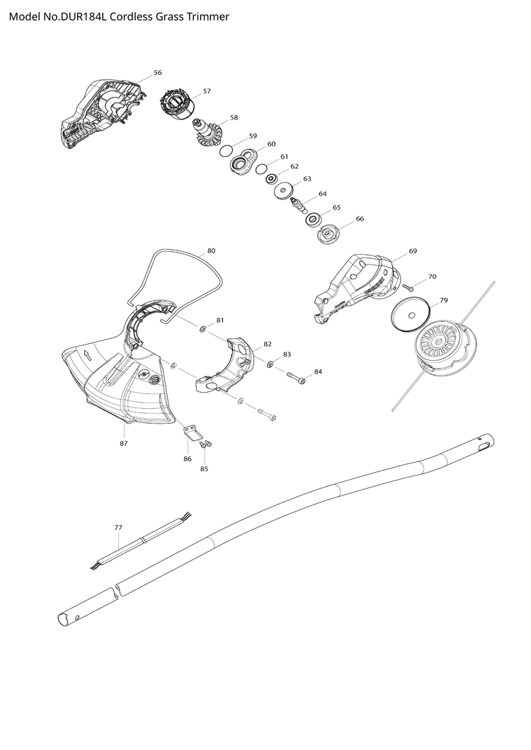 Makita DUR184L — сборочный чертёж, лист 2, деталь 629200-9 поз. 057