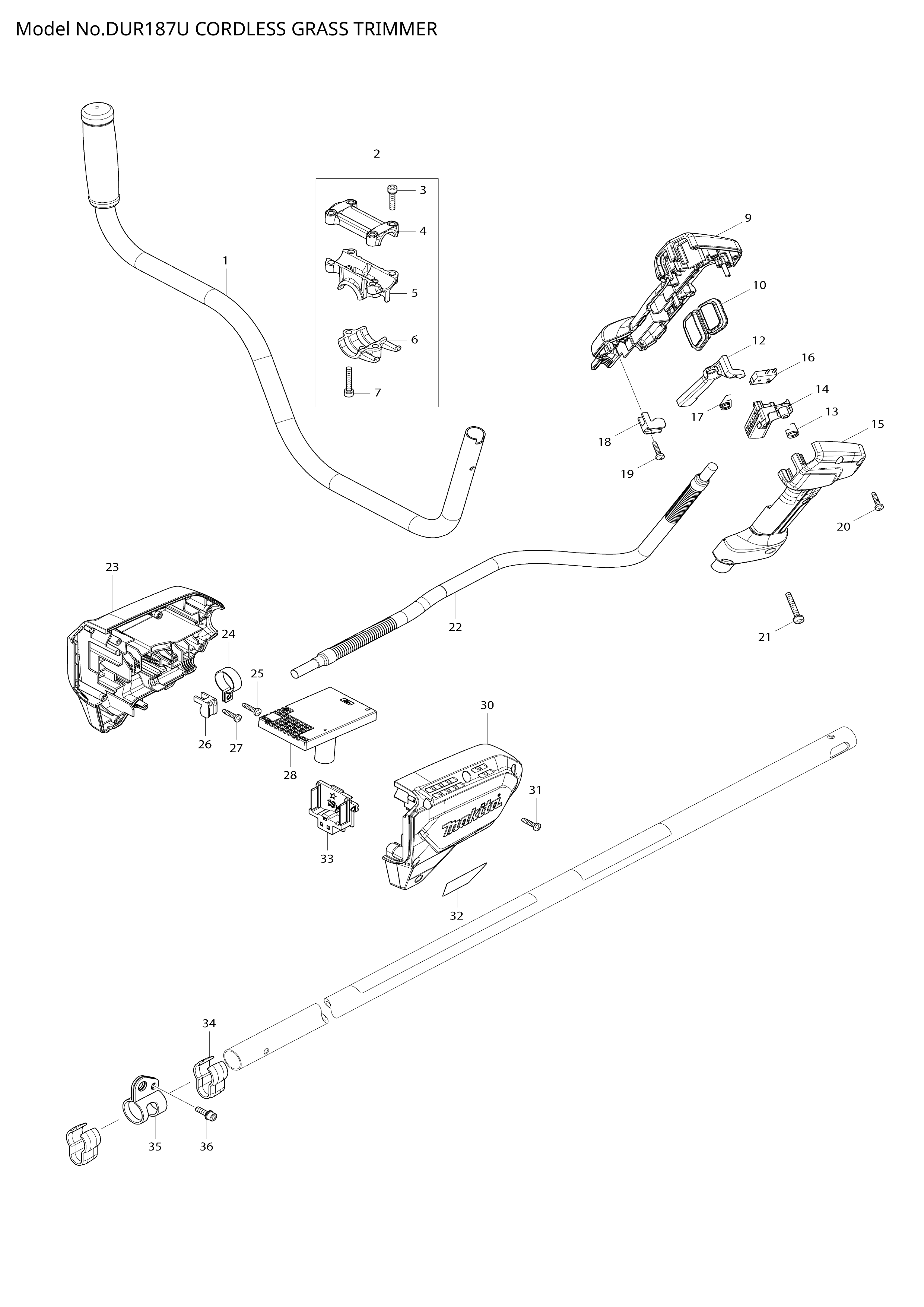 Makita DUR187U — сборочный чертёж, лист 1, деталь 620642-0 поз. 028