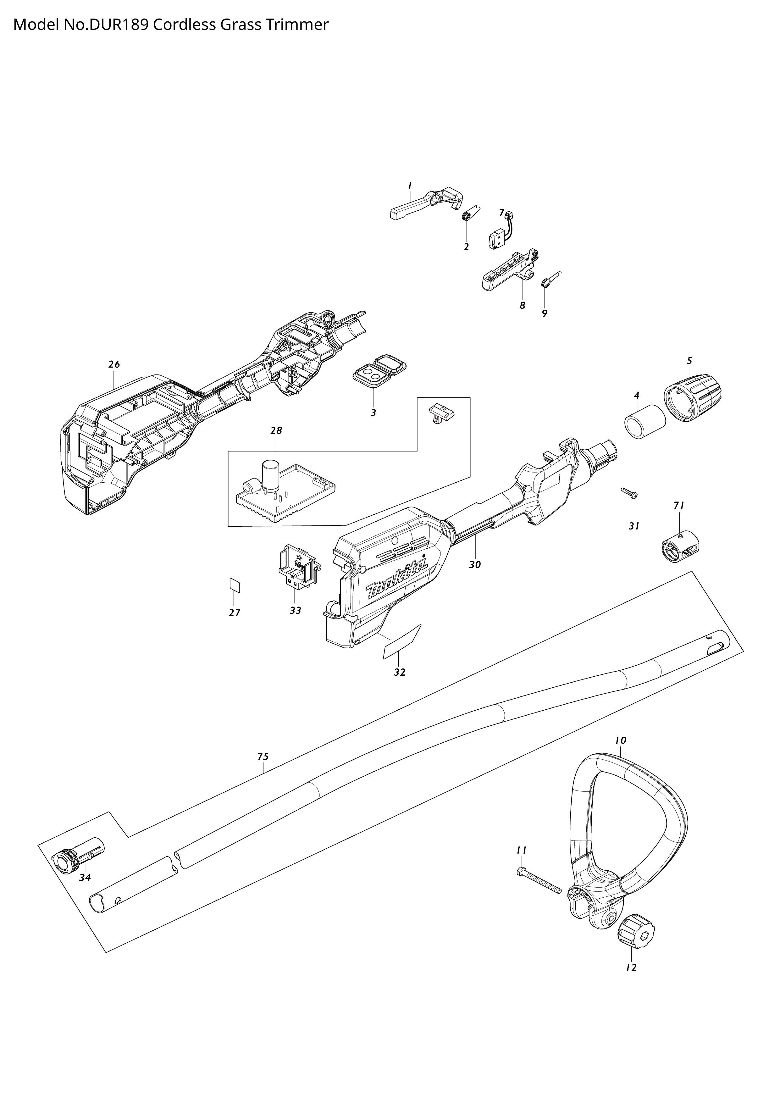 Makita DUR189 — сборочный чертёж, лист 1, деталь 140B61-1 поз. 003