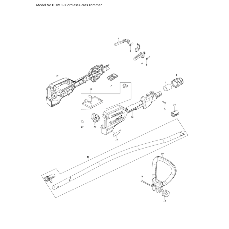 Makita DUR189 — сборочный чертёж, лист 1, деталь 140B61-1 поз. 003