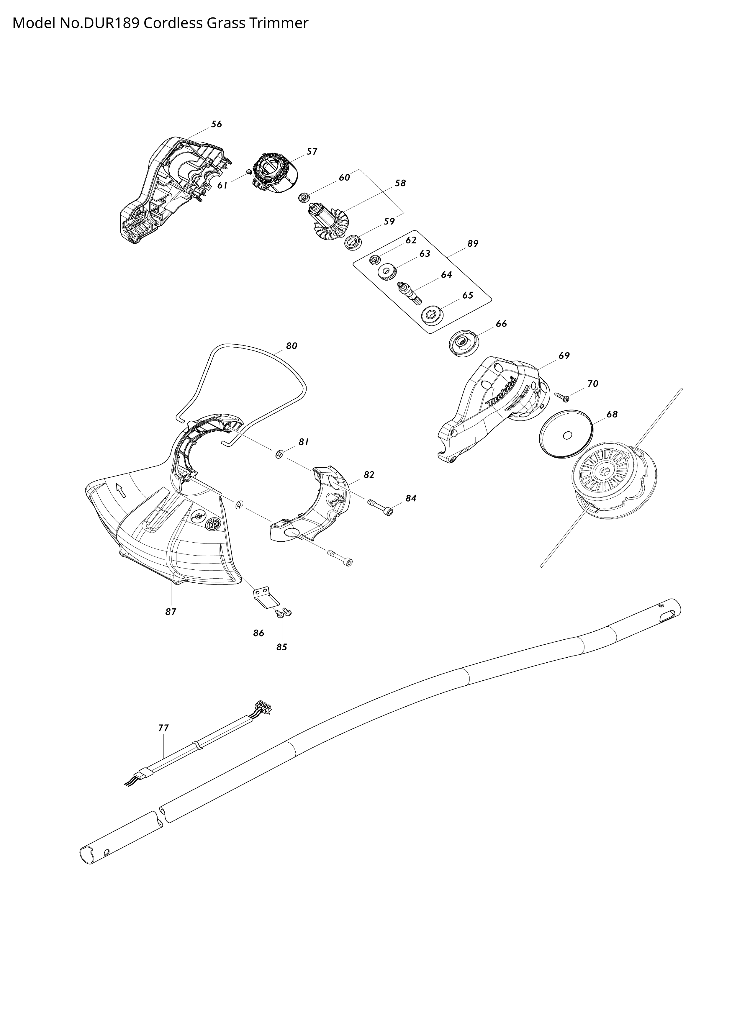 Makita DUR189 — сборочный чертёж, лист 2, деталь 140B61-1 поз. 003