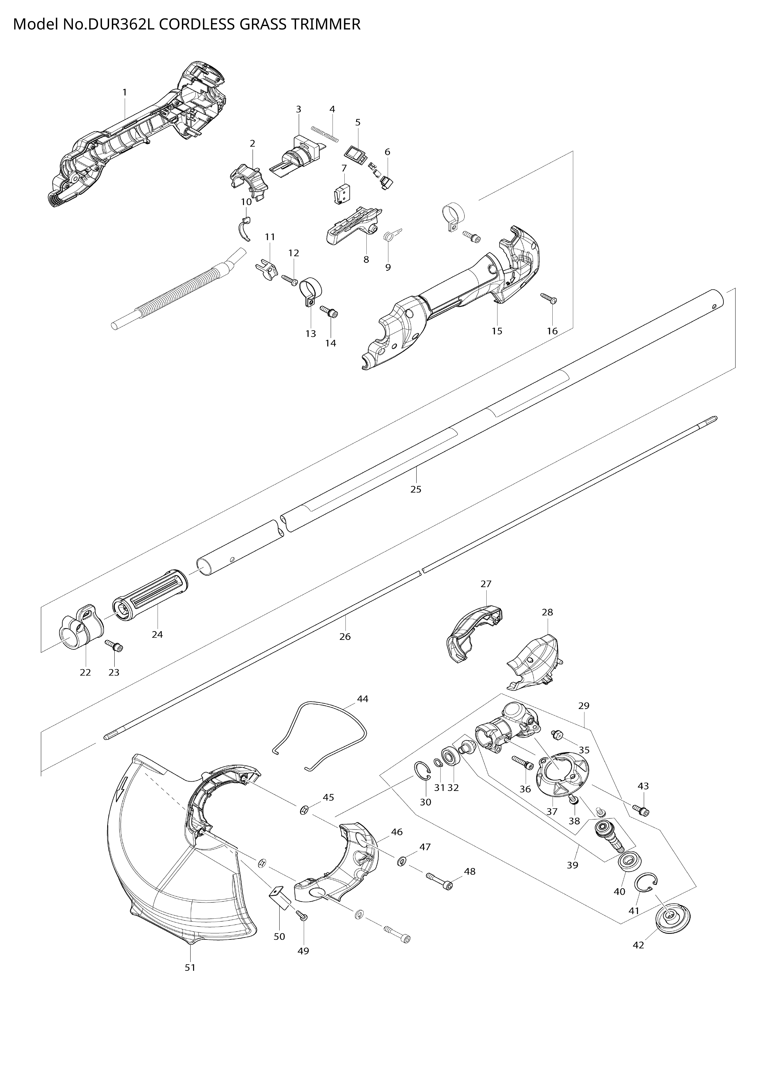 Makita DUR362L — сборочный чертёж, лист 1, деталь 142640-9 поз. 074