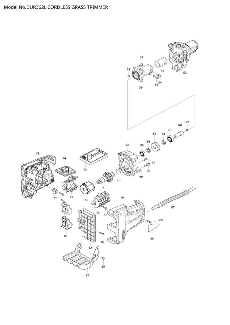 Makita DUR362L — сборочный чертёж, лист 2, деталь 142640-9 поз. 074