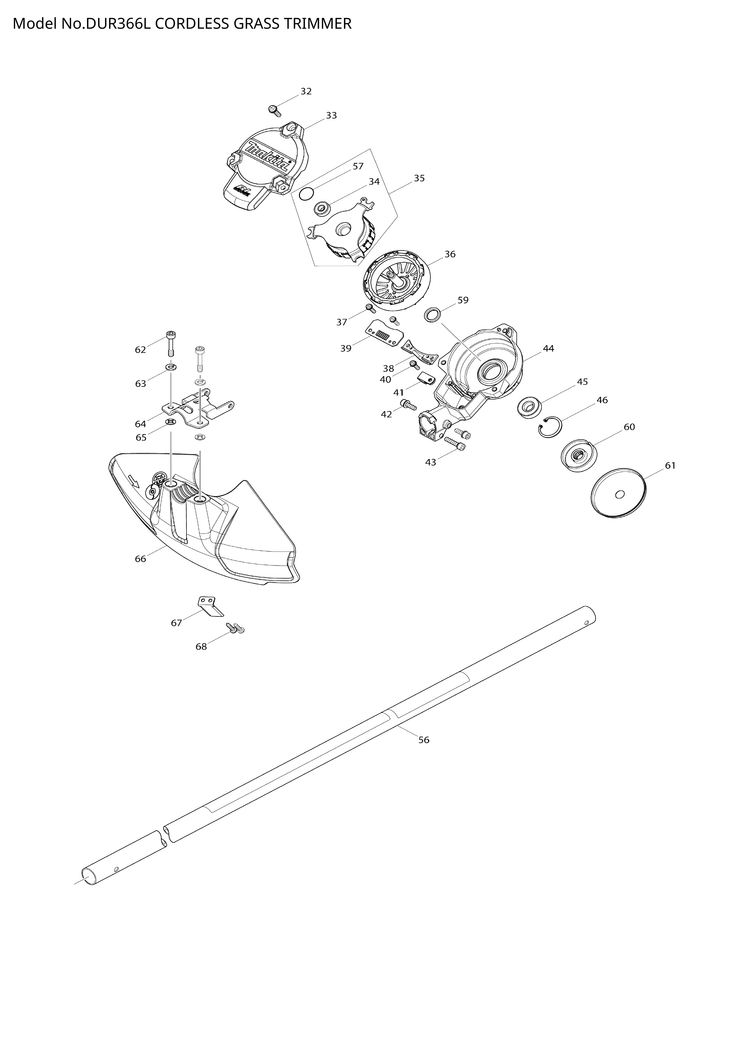 Makita DUR366L — сборочный чертёж, лист 2, деталь 143858-5 поз. 021
