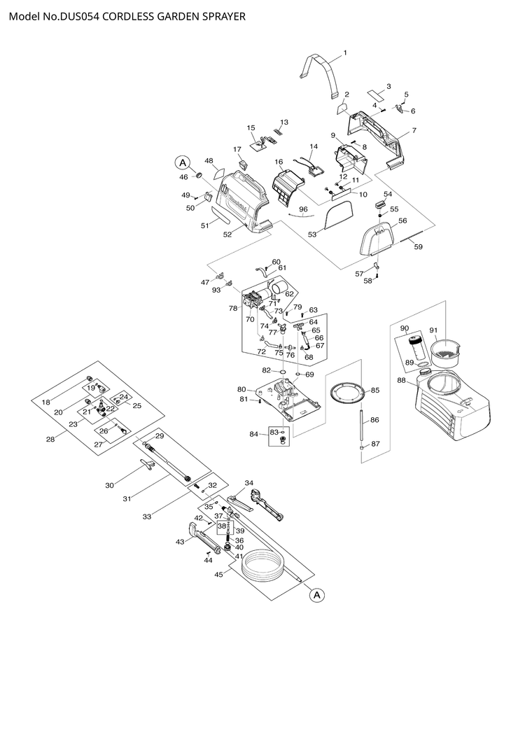 Makita DUS054 — сборочный чертёж, лист 1, деталь PR00000165 поз. 062