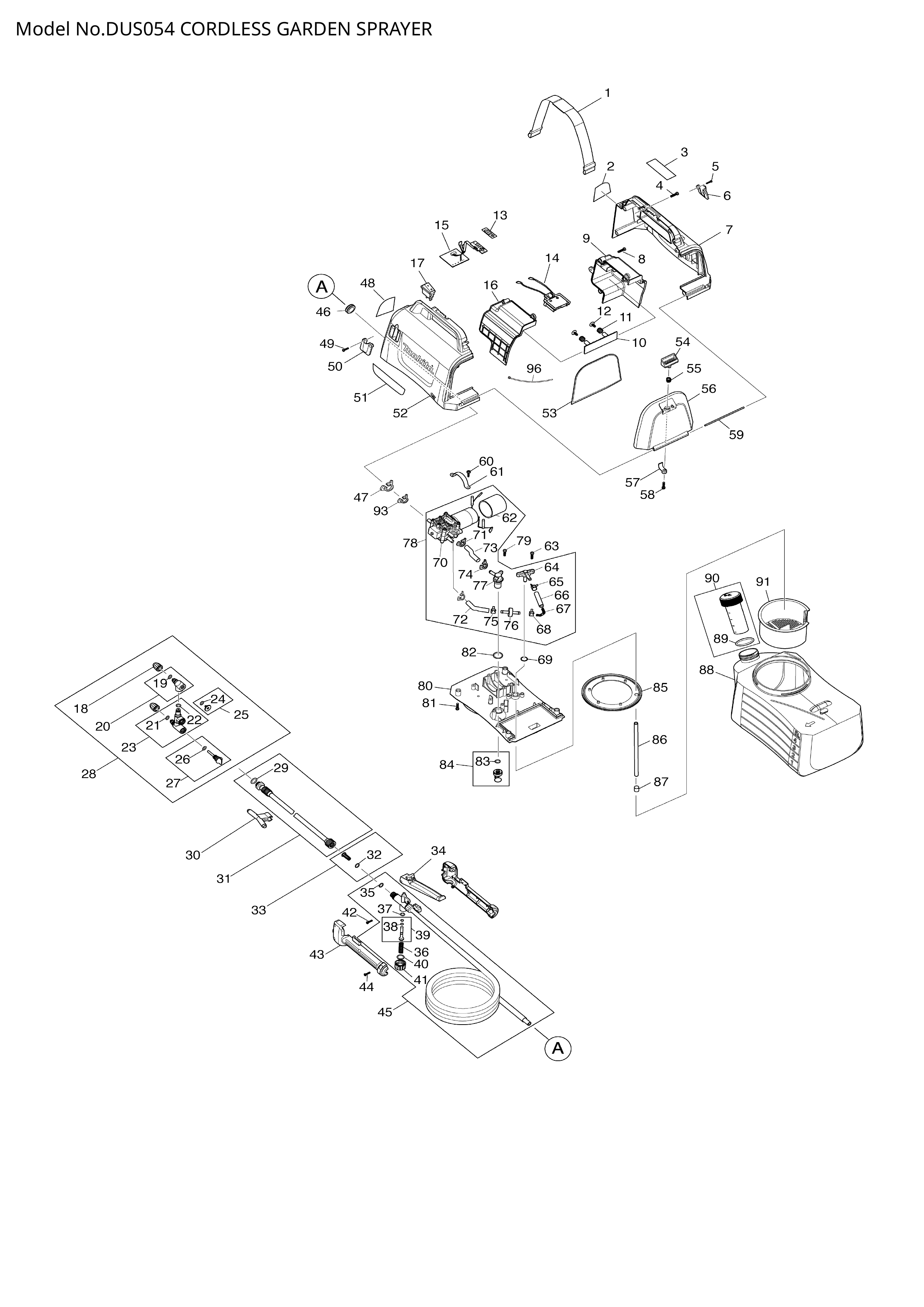 Makita DUS054 — сборочный чертёж, лист 1, деталь PR00000188 поз. 065