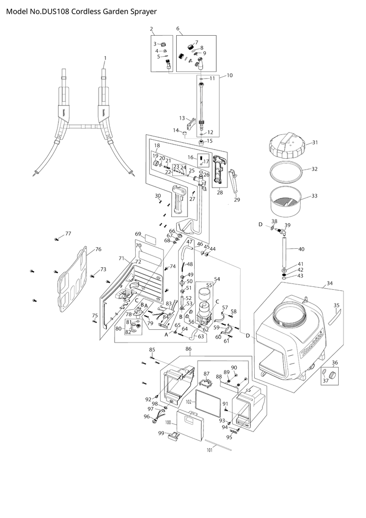 Makita DUS108 — сборочный чертёж, лист 1, деталь PR00000479 поз. 037