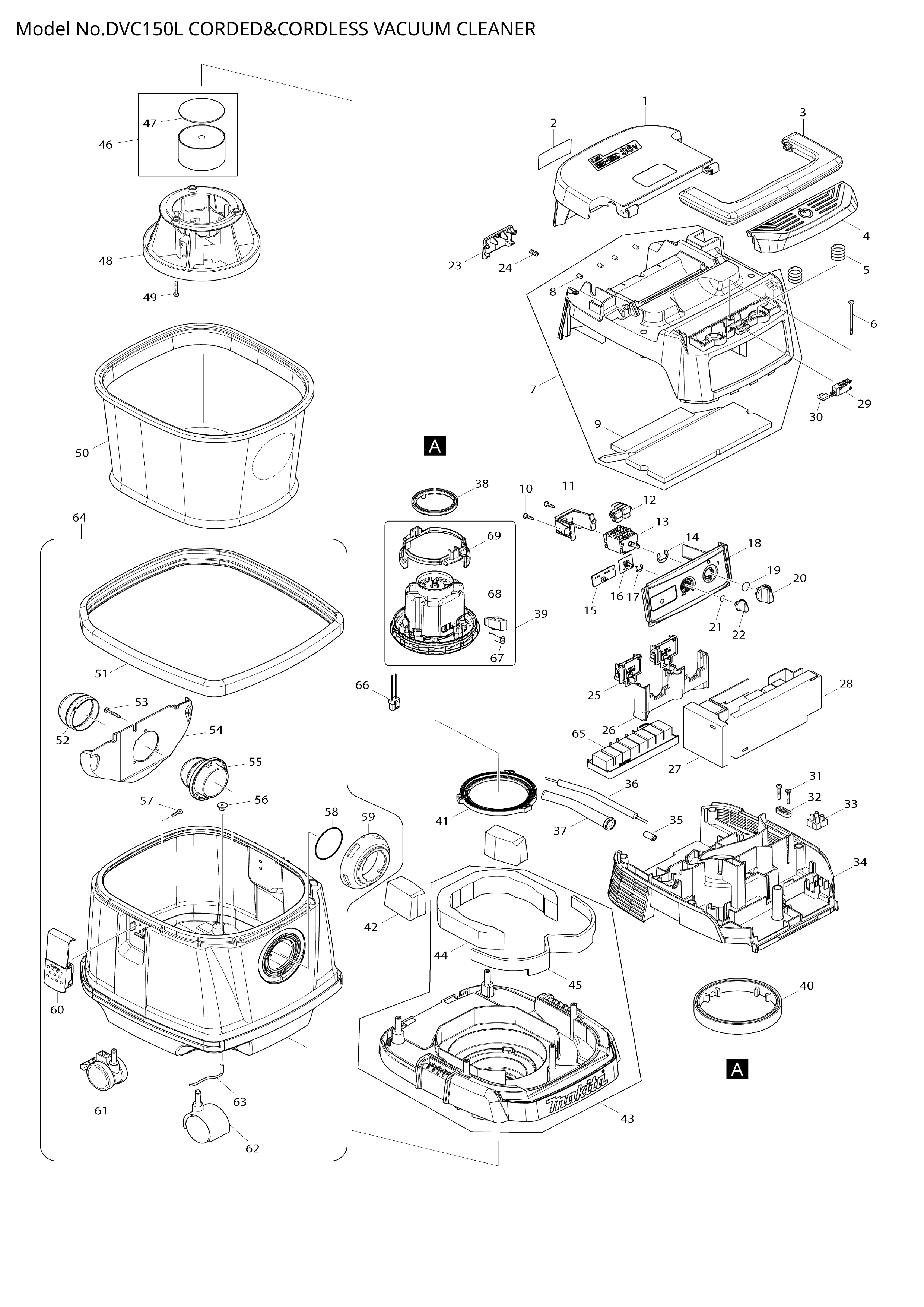 Makita DVC150L — сборочный чертёж, лист 1, деталь 195555-9 поз. F31