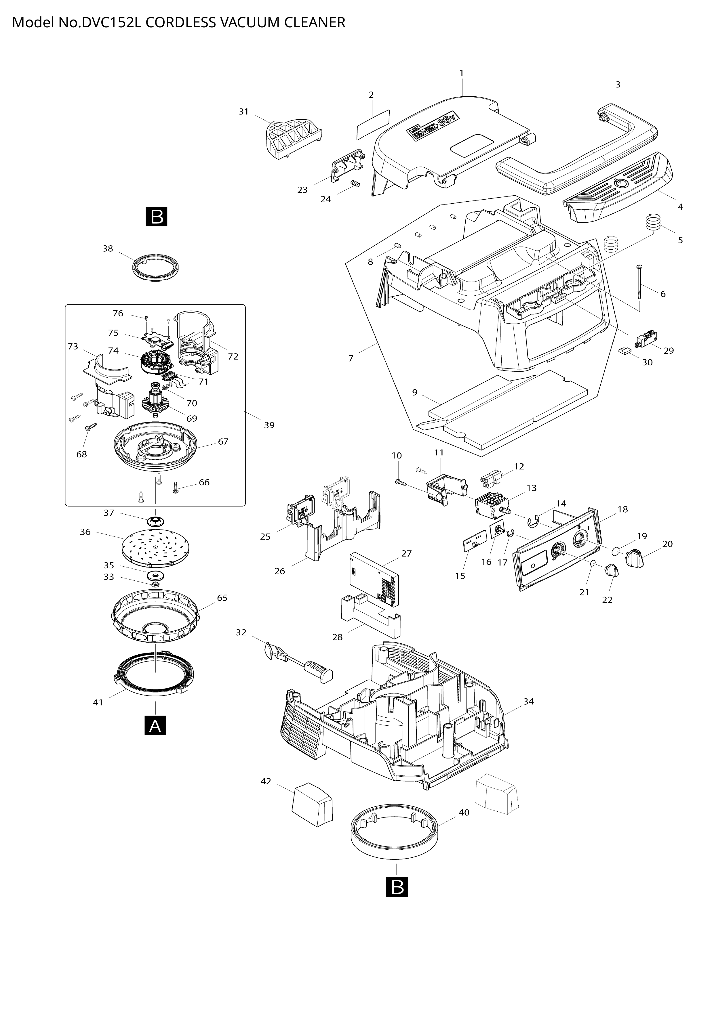 Makita DVC152L — сборочный чертёж, лист 1, деталь 620639-9 поз. 027