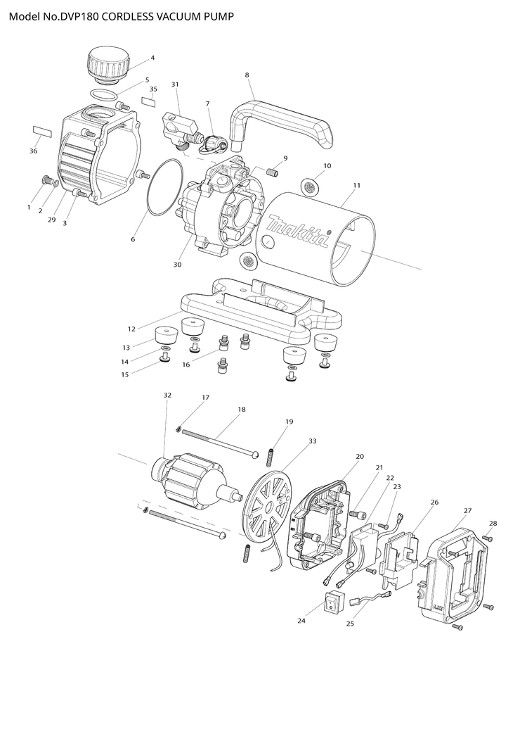 Makita DVP180 — сборочный чертёж, лист 1, деталь AS000VP031 поз. 032
