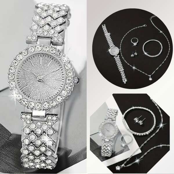 Diamonda - Watch, necklace, ring, earrings + gratis bracelet