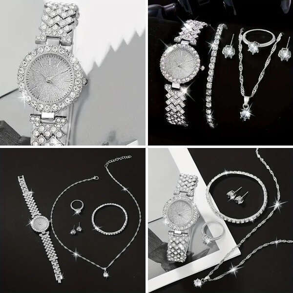 Diamonda - Watch, necklace, ring, earrings + gratis bracelet