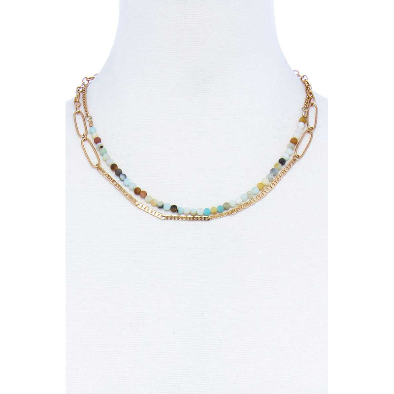 Double Layer Beaded And Chain Necklace