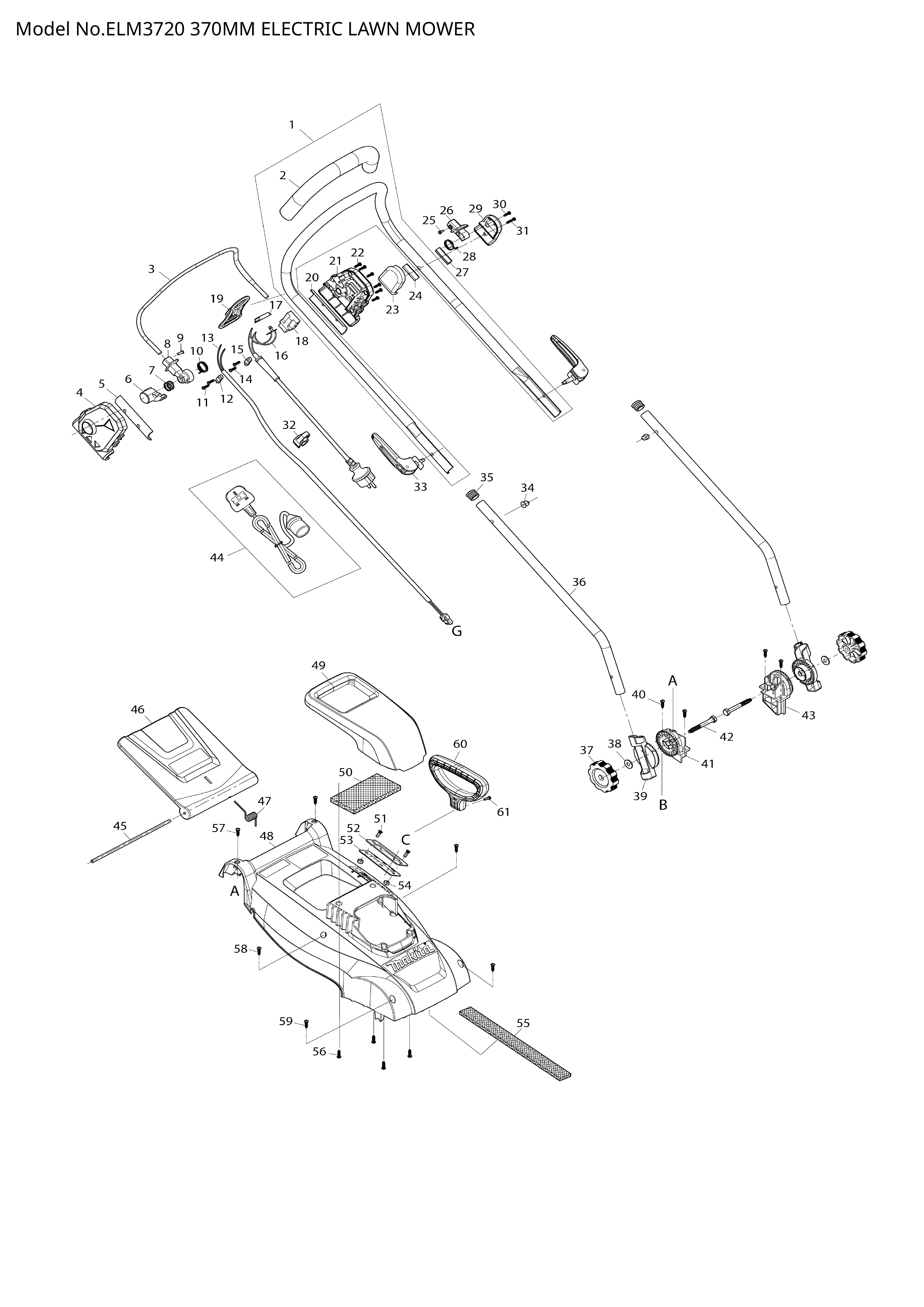 Makita ELM3720 — сборочный чертёж, лист 1, деталь YA00000877 поз. 101-1