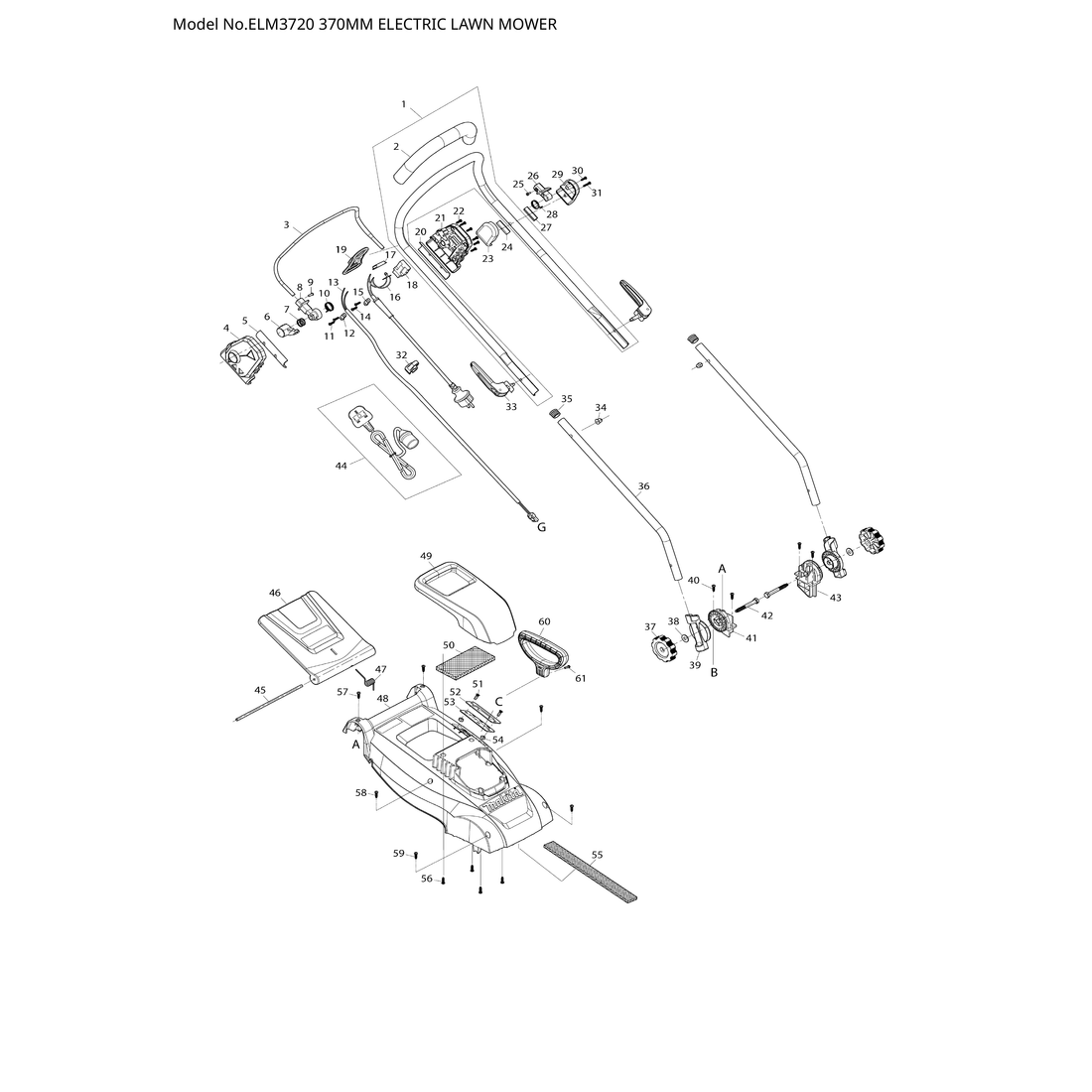 Makita ELM3720 — сборочный чертёж, лист 1, деталь YA00000877 поз. 101-1