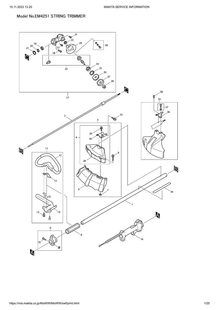 Makita EM4251 — сборочный чертёж, лист 1, деталь 5921005001 поз. 049