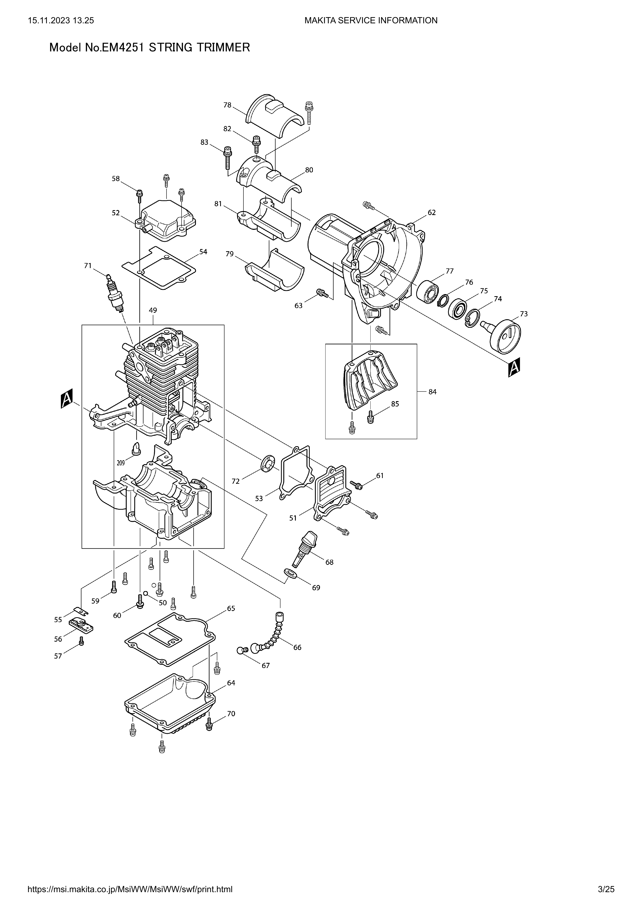 Makita EM4251 — сборочный чертёж, лист 3, деталь 5921005001 поз. 049