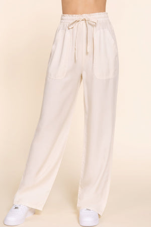 Elastic Waist Tencel Long Pants