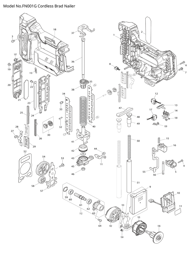 Makita FN001G — сборочный чертёж, лист 1, деталь 327755-5 поз. 077