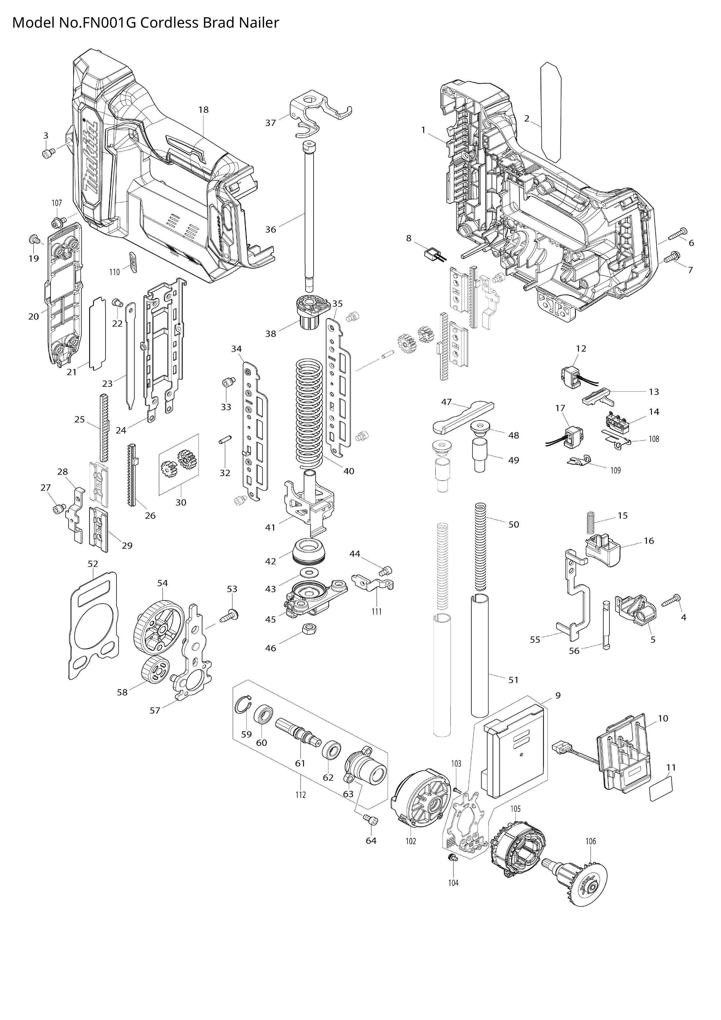 Makita FN001G — сборочный чертёж, лист 1, деталь 347799-9 поз. 078