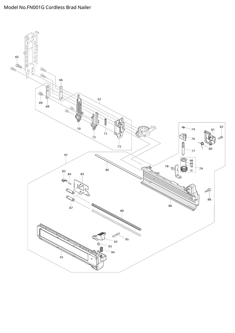 Makita FN001G — сборочный чертёж, лист 2, деталь 629464-5 поз. 105