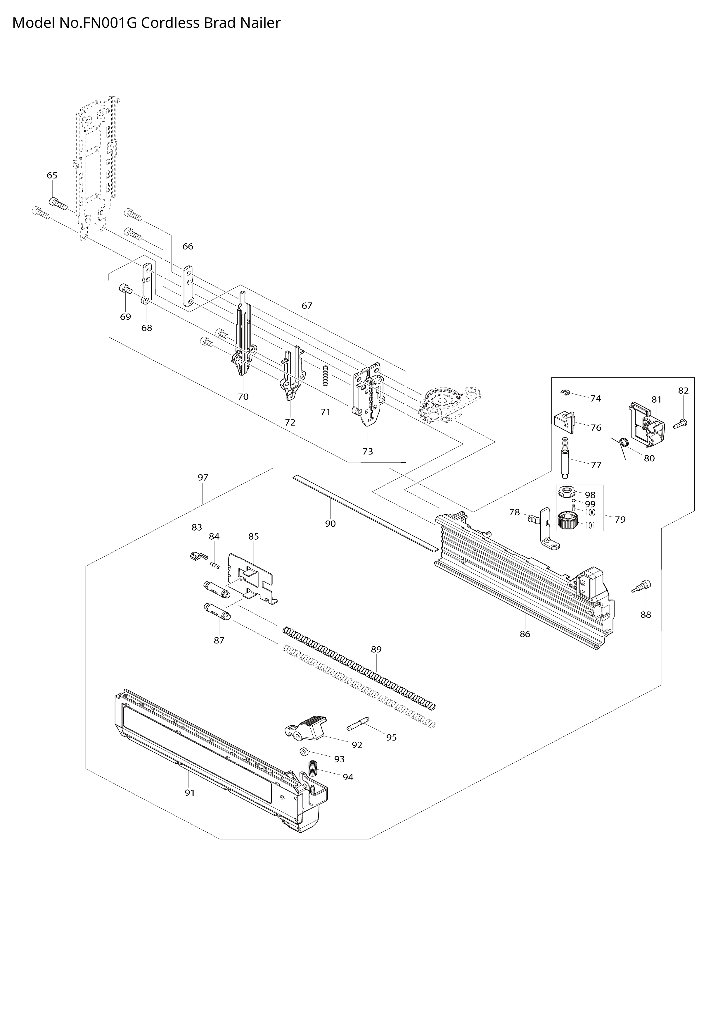 Makita FN001G — сборочный чертёж, лист 2, деталь 413328-1 поз. 016