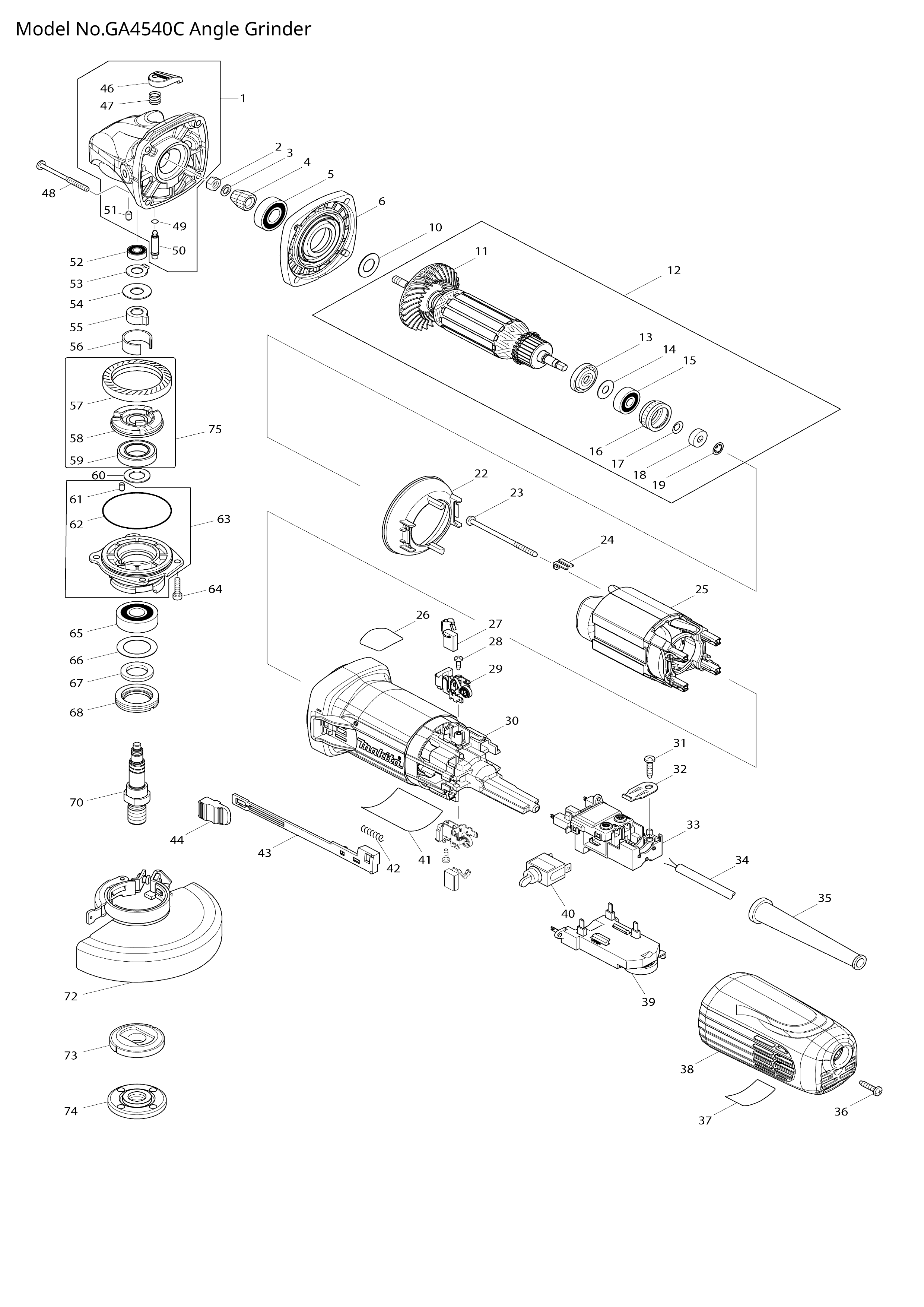Makita GA4540C — сборочный чертёж, лист 1, деталь 620G02-8 поз. 039-2