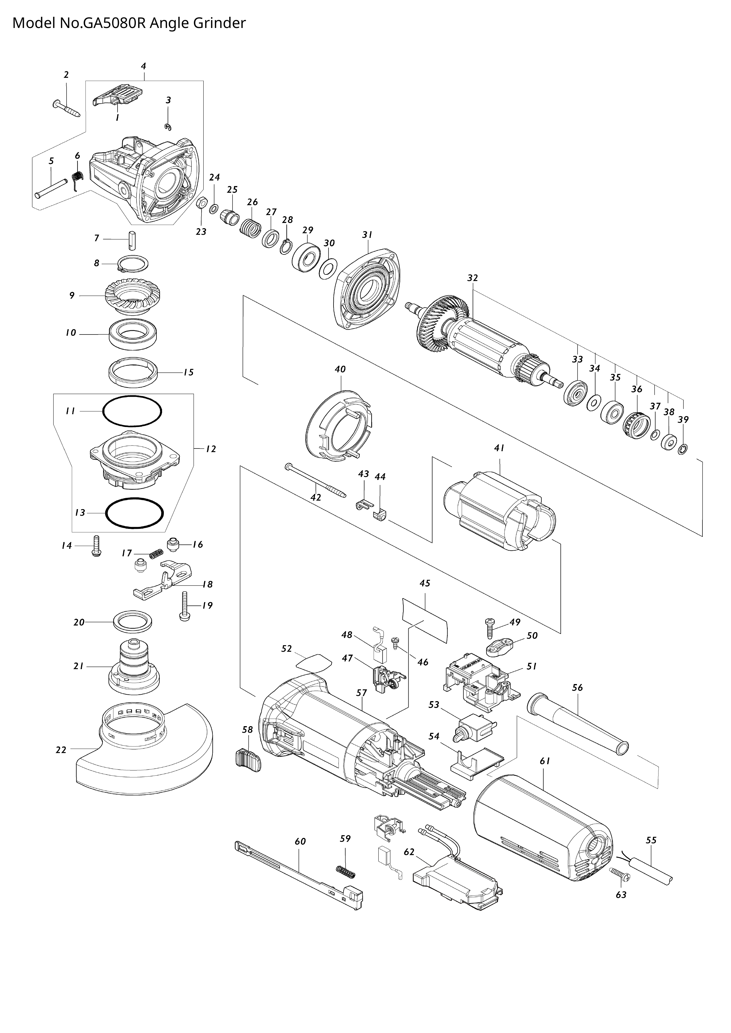Makita GA5080R — сборочный чертёж, лист 1, деталь 285045-1 поз. 015