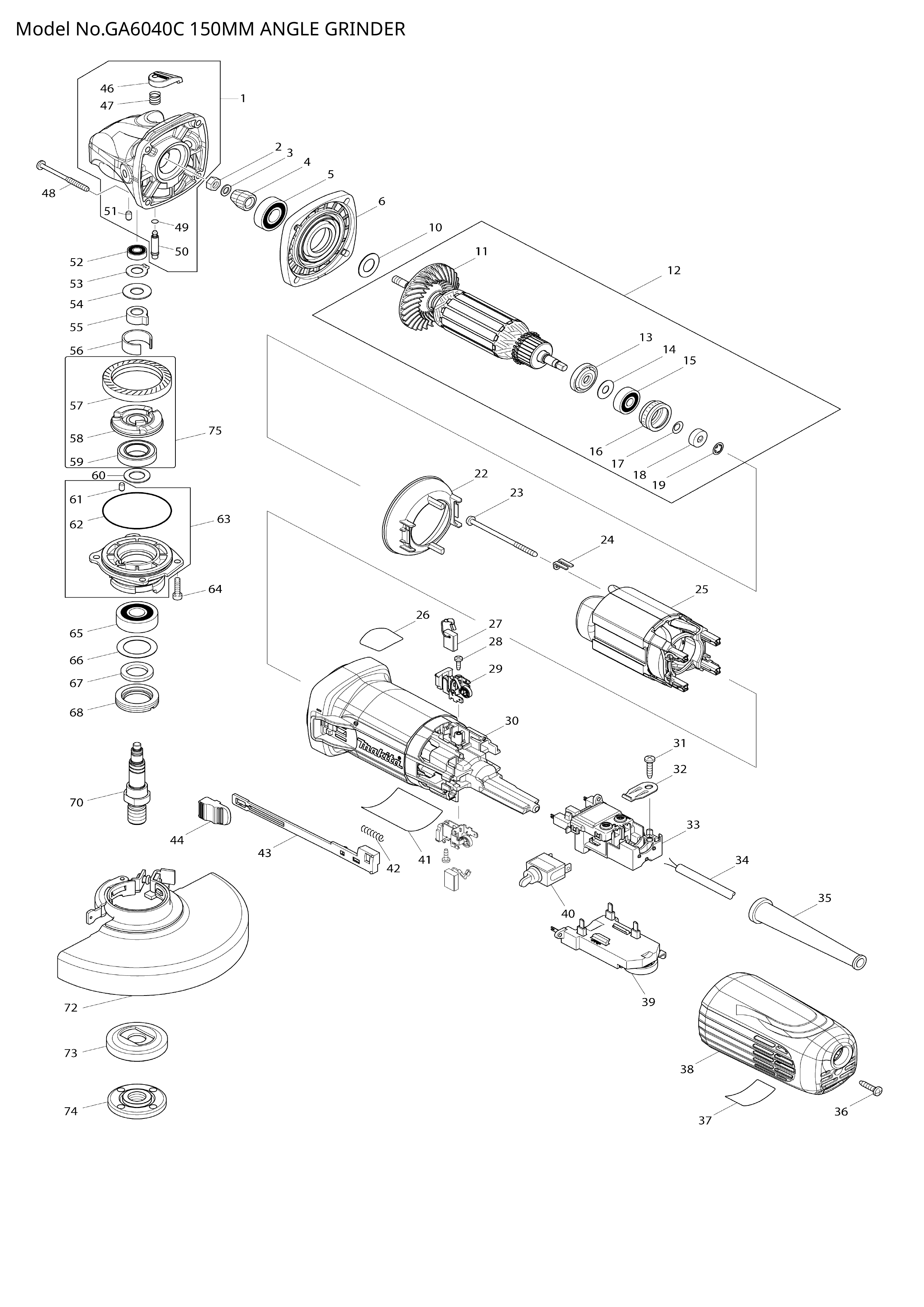 Makita GA6040C — сборочный чертёж, лист 1, деталь 620129-2 поз. 039